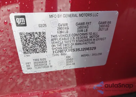 2025 Chevrolet Traverse Awd Z71 из США, поврежденный, VIN 1GNEVJRS3SJ208329